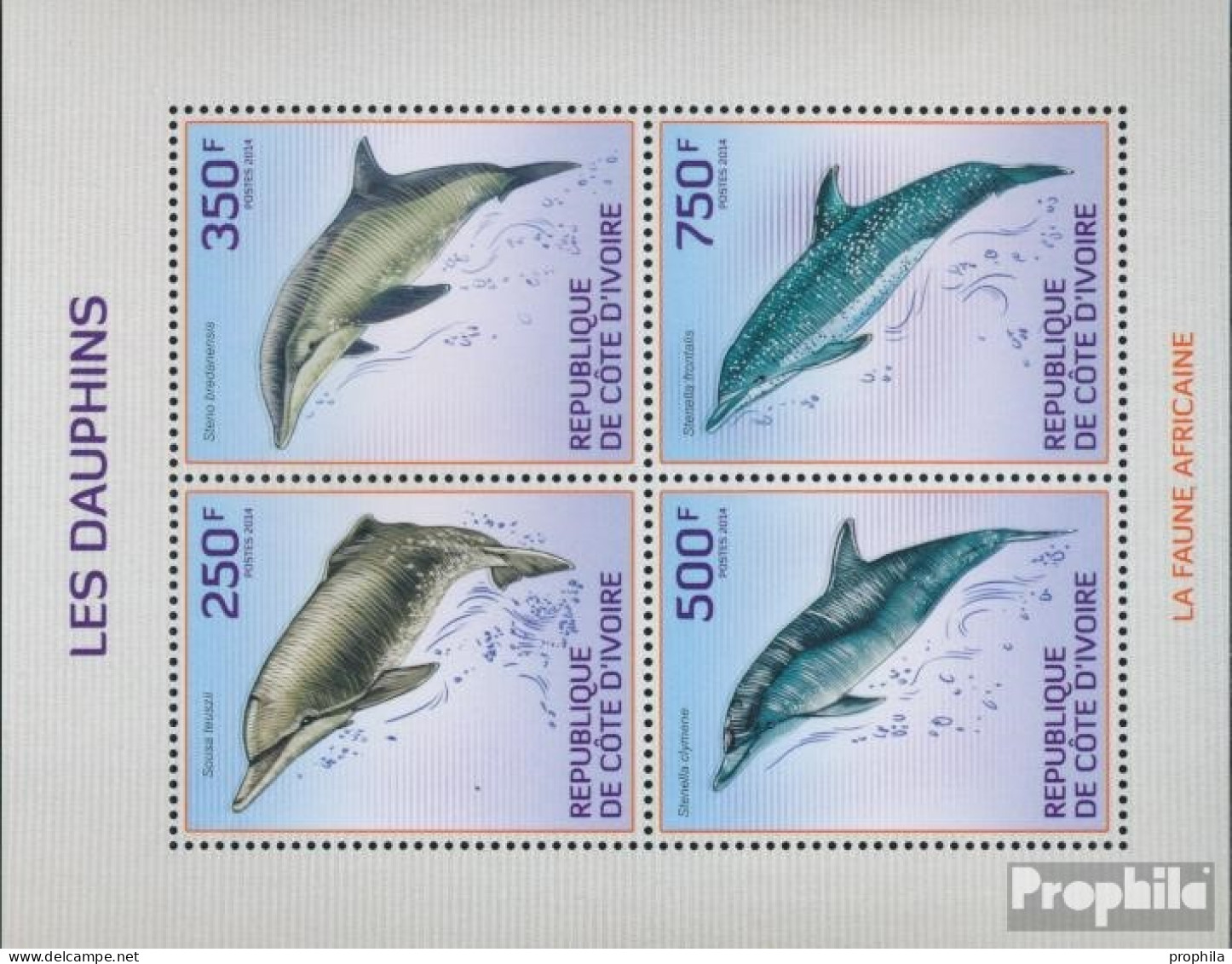 Elfenbeinküste 1574-1577A Kleinbogen (kompl.Ausg.) Postfrisch 2014 Delphine - Côte D'Ivoire (1960-...)