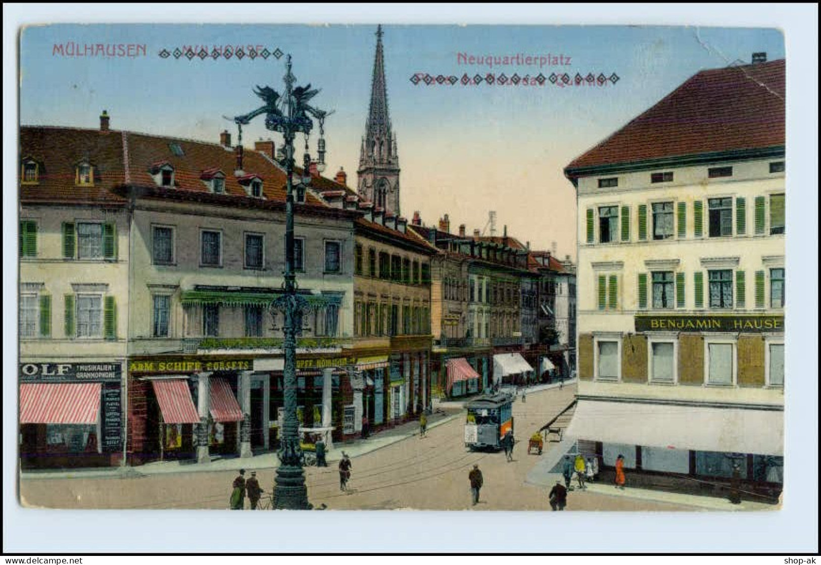 W5F89/ Mülhausen Elsaß Neuquartierplatz Mit Straßenbahn  AK 1916 - Elsass