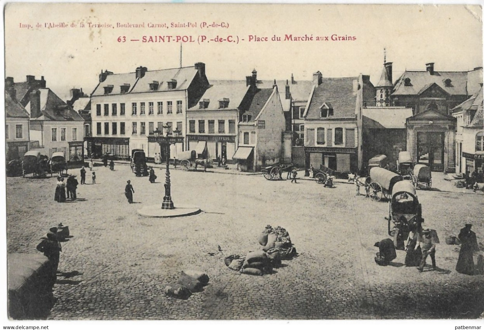 Saint Pol Place Du Marche Aux Grains En 1911 - Saint Pol Sur Ternoise