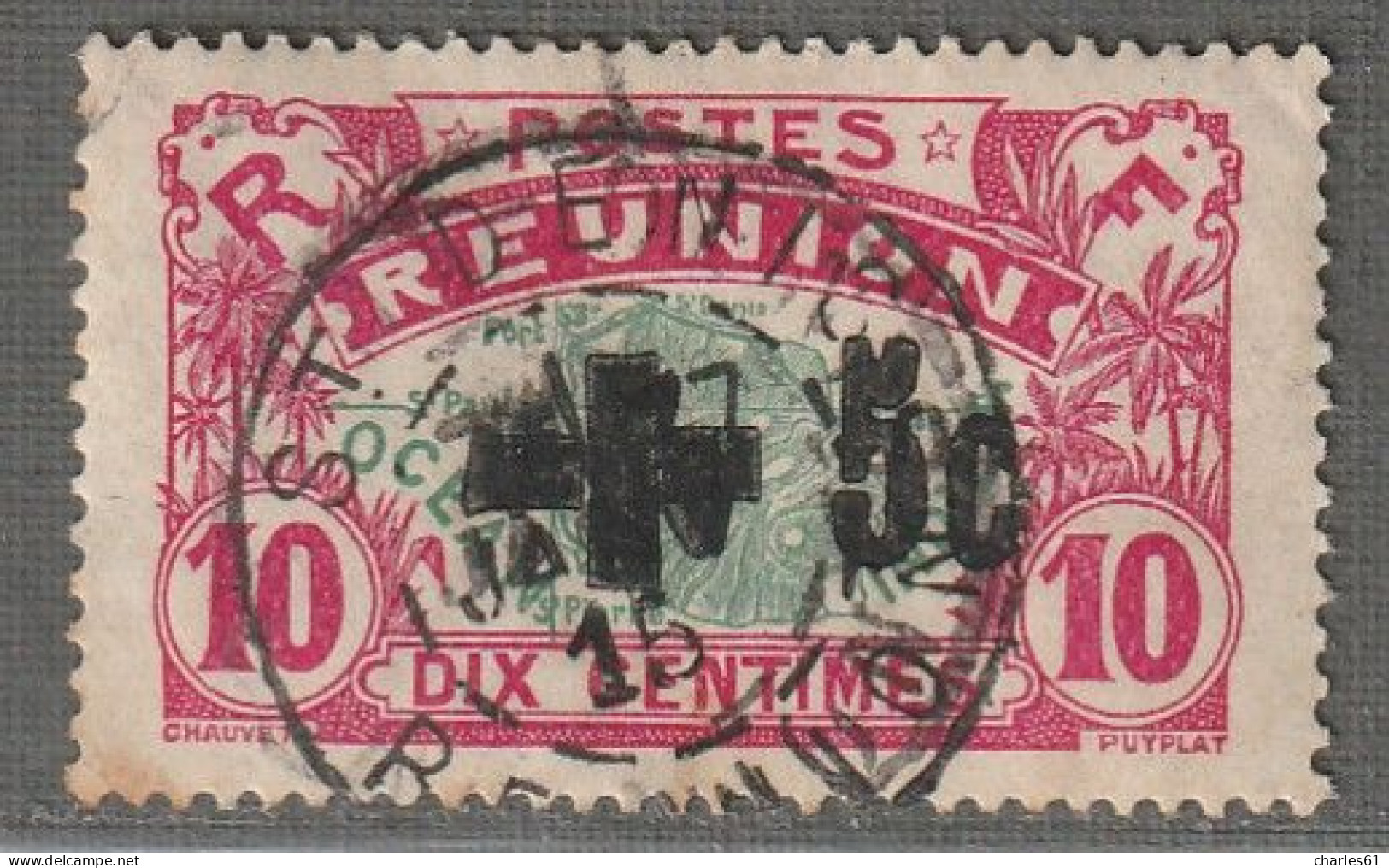 REUNION - N°80 Obl (1915-16) Croix-Rouge , Surcharge Noire. - Used Stamps