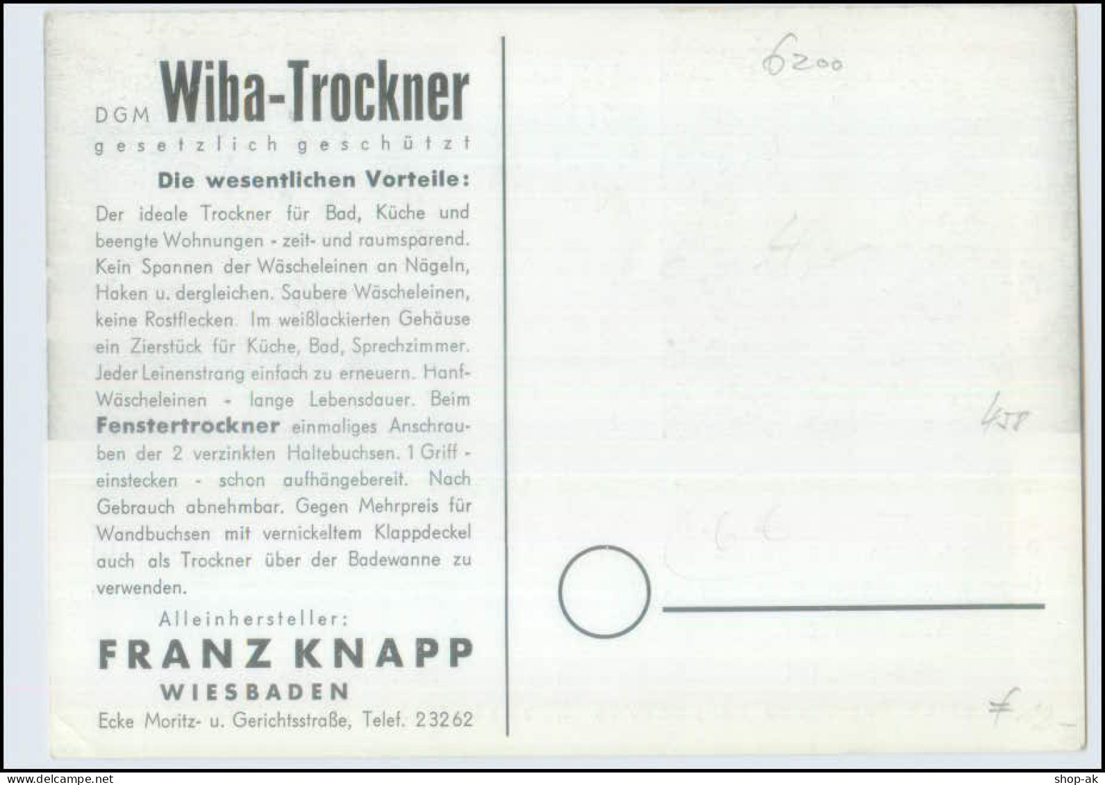 W2X48/ Wiba-Trockner Wäschetrockner Franz Knapp Wiesbaden AK Ca.1935 - Werbepostkarten