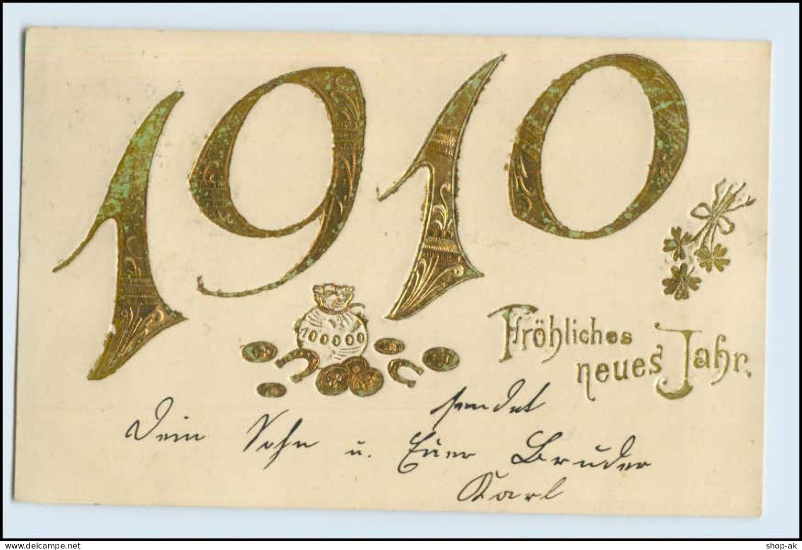 W4R60/ Neujahr Fröhliches Neues Jahr 1909 Litho Prägedruck AK - Año Nuevo
