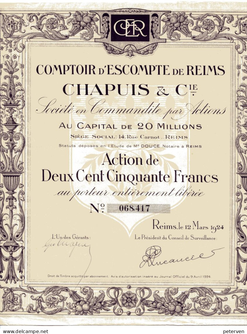 CHAPUIS  & Cie - Comptoir D'Escompte De Reims - Banca & Assicurazione