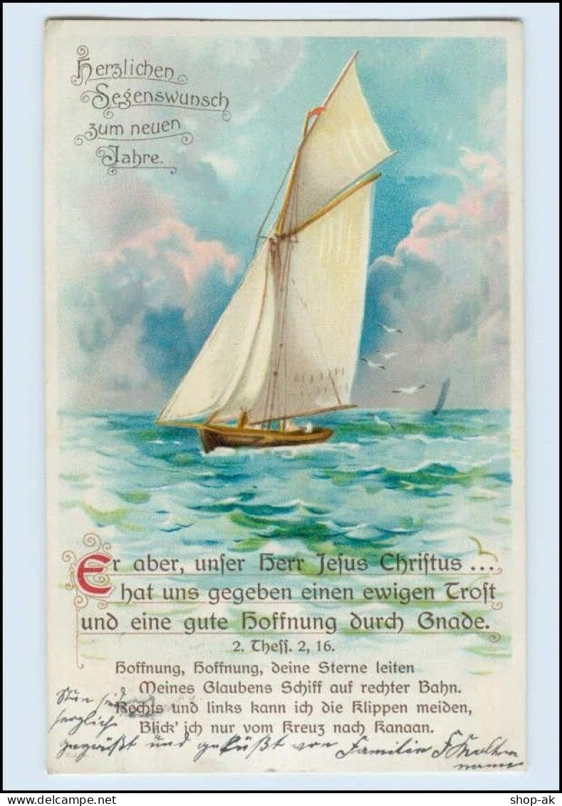 W8L49/ Neujahr Segelboot Religion Liotho Ak 1910 - Año Nuevo