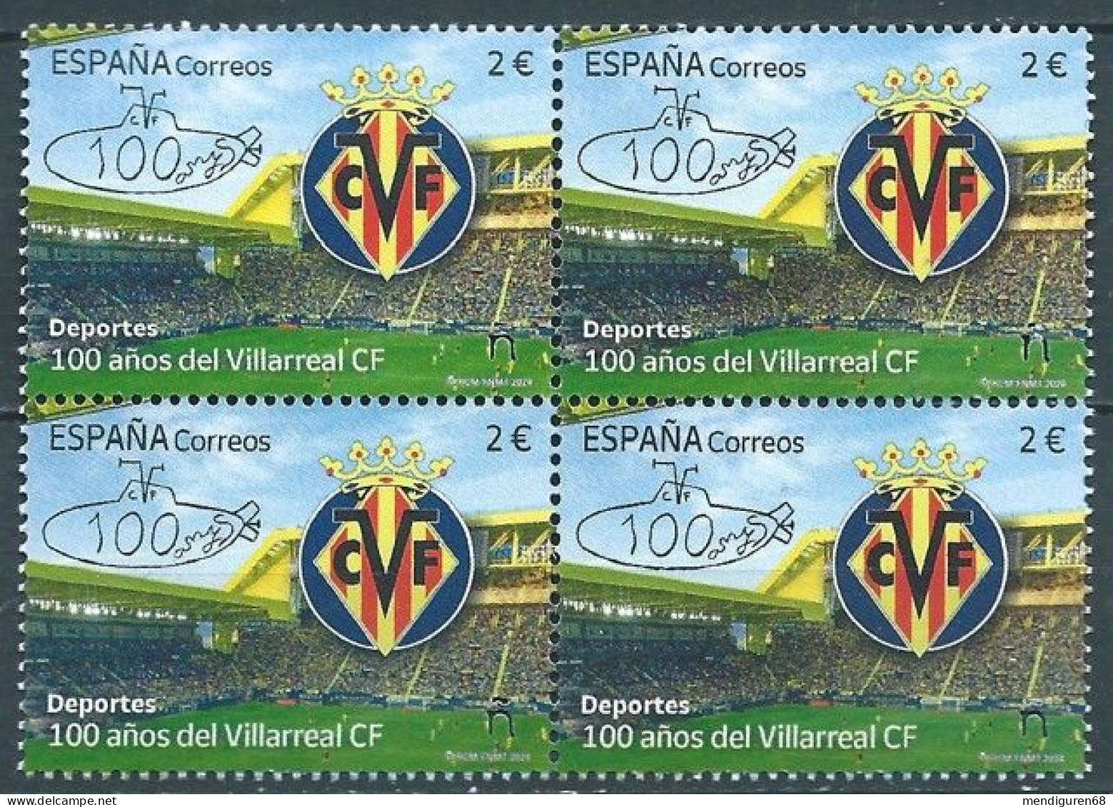 ESPAGNE SPANIEN SPAIN ESPAÑA 2024 CENT OF FOOTBALL CLUB VILLARREAL C.F. BLOCK 4V MNH ED 5731 - Neufs