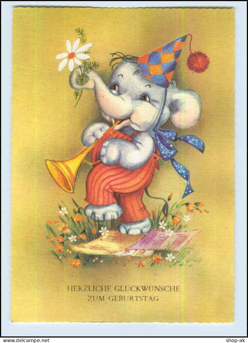 P3C33/ Geburtstag AK Elefant Mit Trompete Ca.1960 - Anniversaire