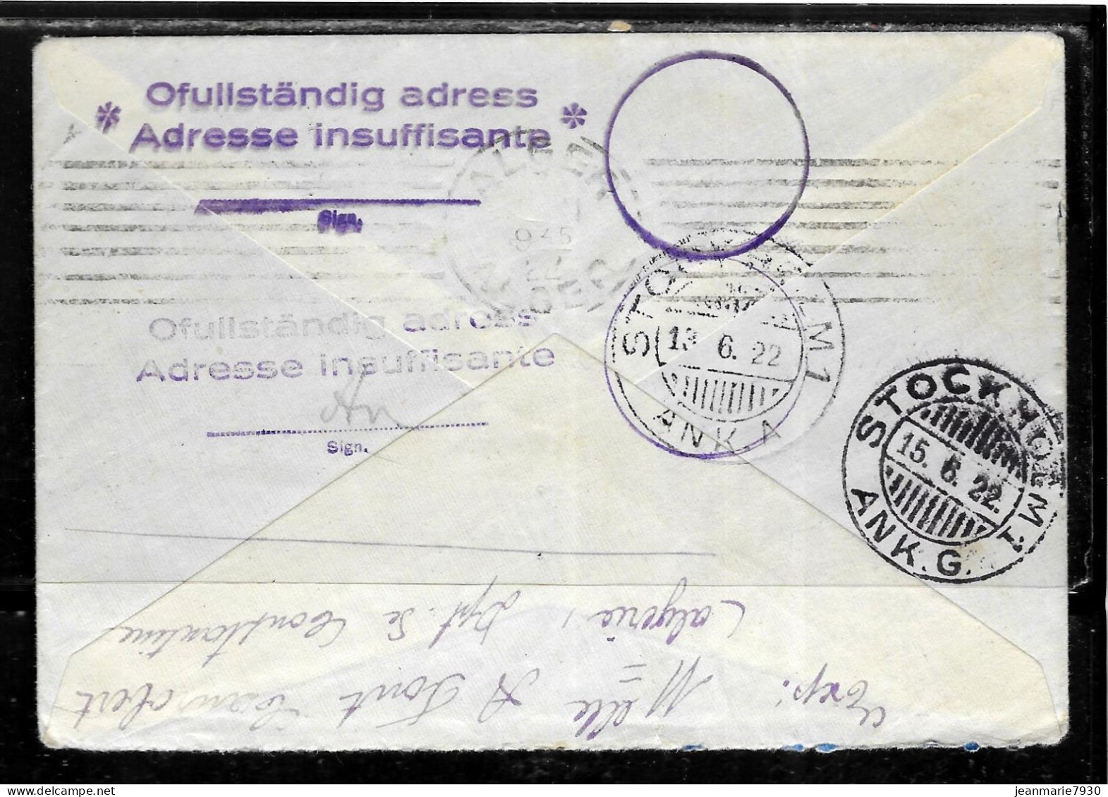 F243 - PAIRE SEMEUSE SUR LETTRE DE CANROBERT CONSTANTINE ALGERIE DU 06/06/22 POUR LA SUEDE - ADRESSE INSUFFISANTE - 1921-1960: Période Moderne