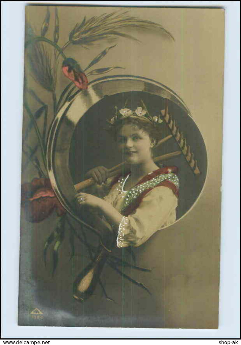 W7P87/ Junge Frau Bei Der Ernte Fotomontage Foto AK 1909 - Fotografía
