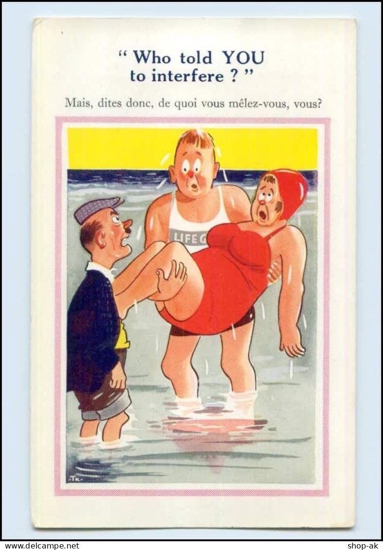 W8Y57/ Humor AK  Rettungsschwimmer Badeleben AK Ca.1955 - Humour
