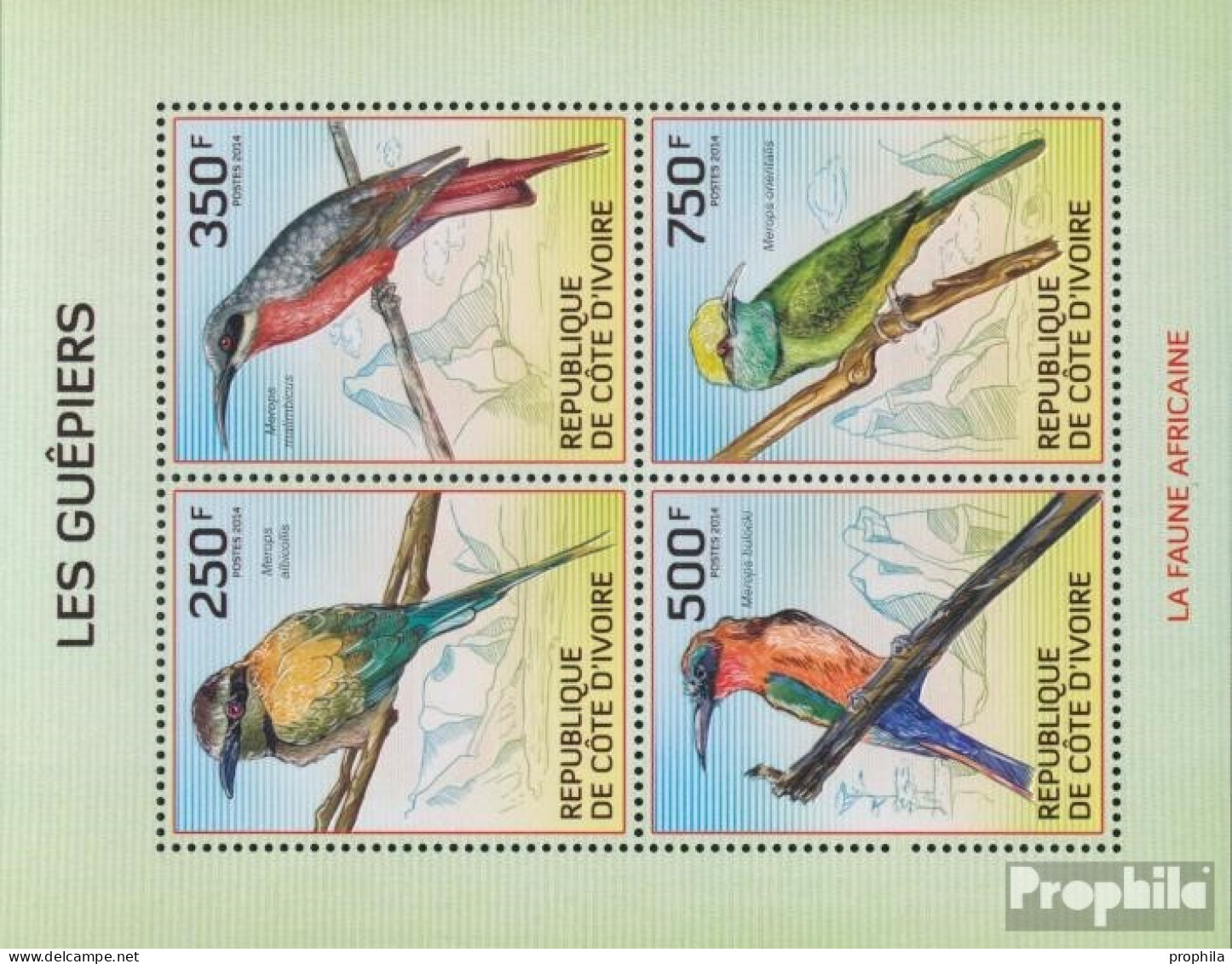 Elfenbeinküste 1559-1562A Kleinbogen (kompl.Ausg.) Postfrisch 2014 Bienenfresser - Côte D'Ivoire (1960-...)