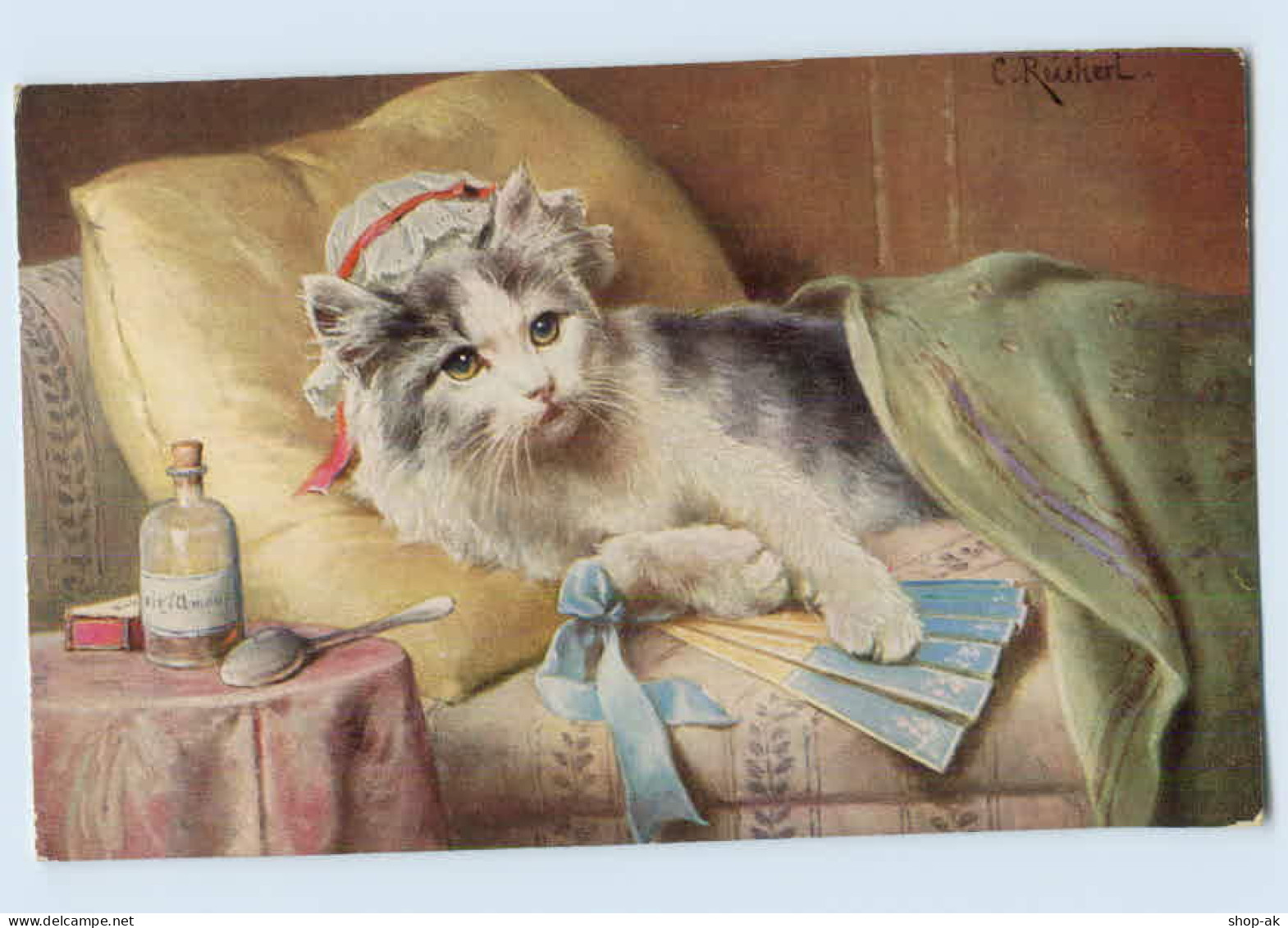 L984/ Menschliche Katze Liegt Auf Dem Sofa Künstler AK 1912 Verlag: T.S.N. - Chiens