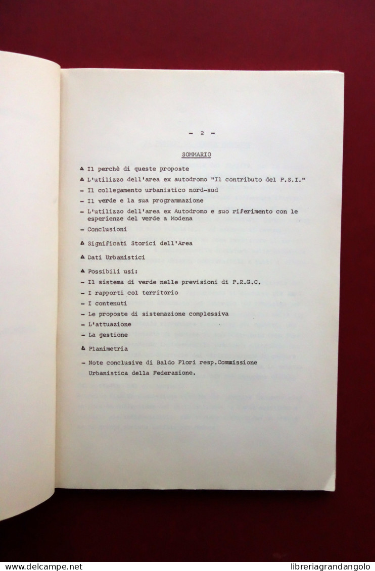 Contributo Alla Discussione Utilizzo Area Dell'Ex Autodromo Modena 1979 PSI - Unclassified