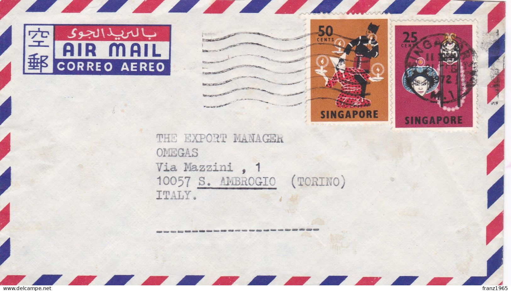 From Singapore To Italy (Sant'Ambrogio) - 1972 - Singapur (1959-...)