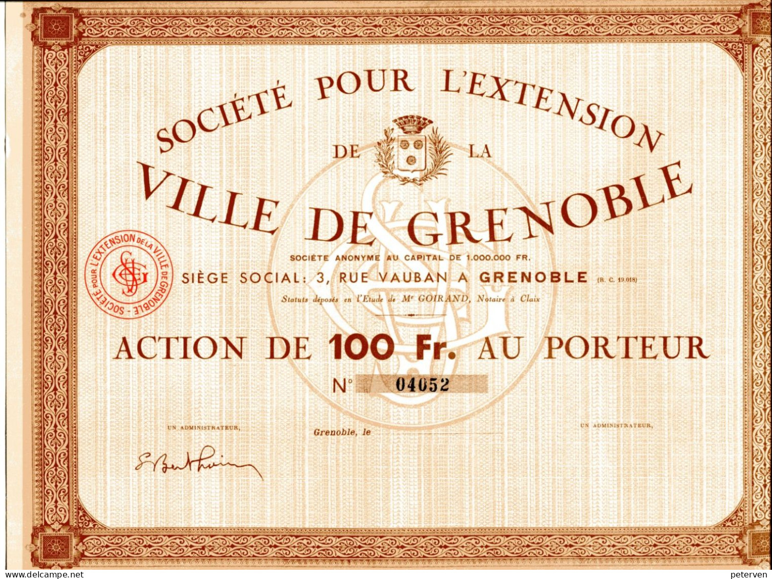 Société Pour L'Extension De La VILLE De GRENOBLE - Banque & Assurance