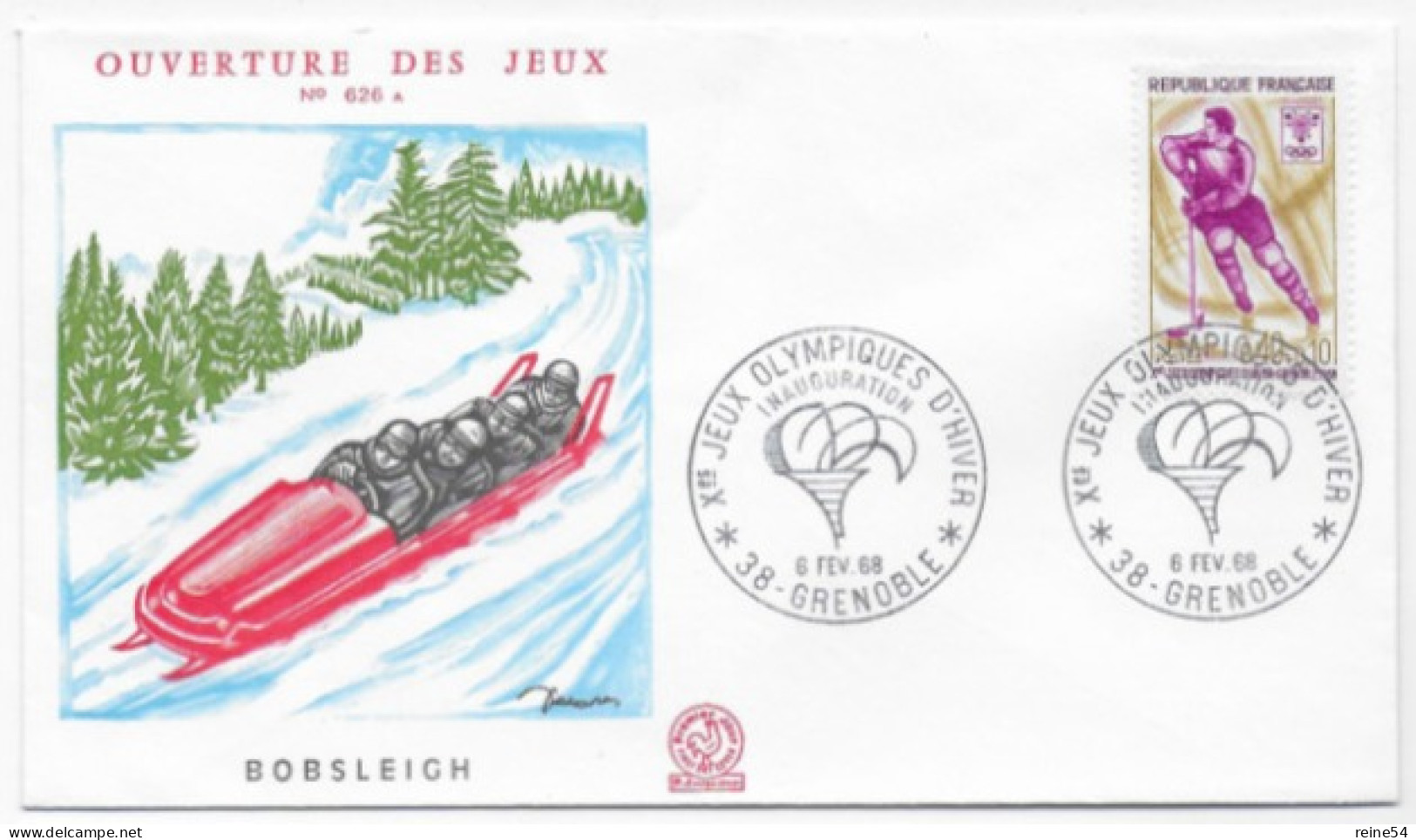 Enveloppe Premier Jour- Xe Jeux Olympiques D'Hiver- BOBSLEIGH 27 Janv 1968 Grenoble (38) F.D.C. 626 A N°1544 - 1960-1969