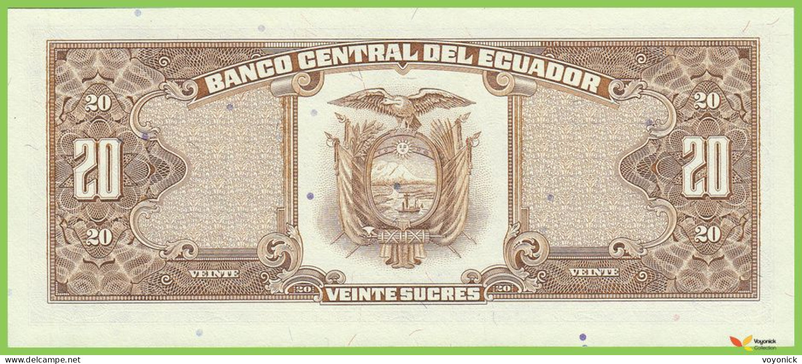 Voyo ECUADOR 20 Sucres 1988 P121Aa(1) LQ UNC - Equateur