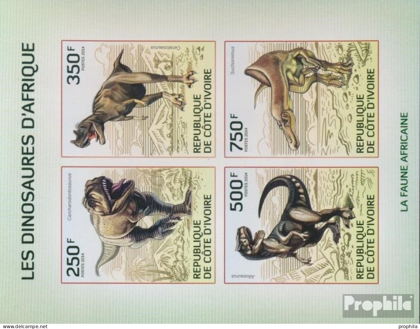 Elfenbeinküste 1519-1522B Kleinbogen (kompl.Ausg.) Ungezähnte Marken Postfrisch 2014 Prähistorische Reptillien - Costa De Marfil (1960-...)