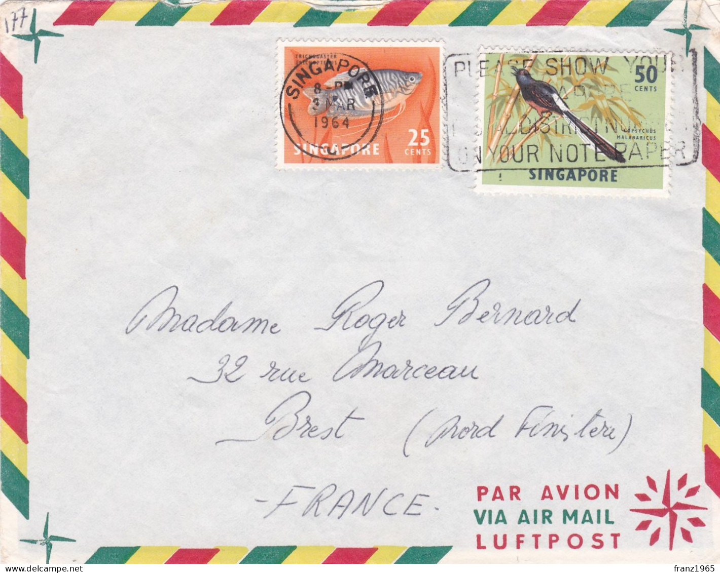 From Singapore To France - 1964 - Singapore (1959-...)