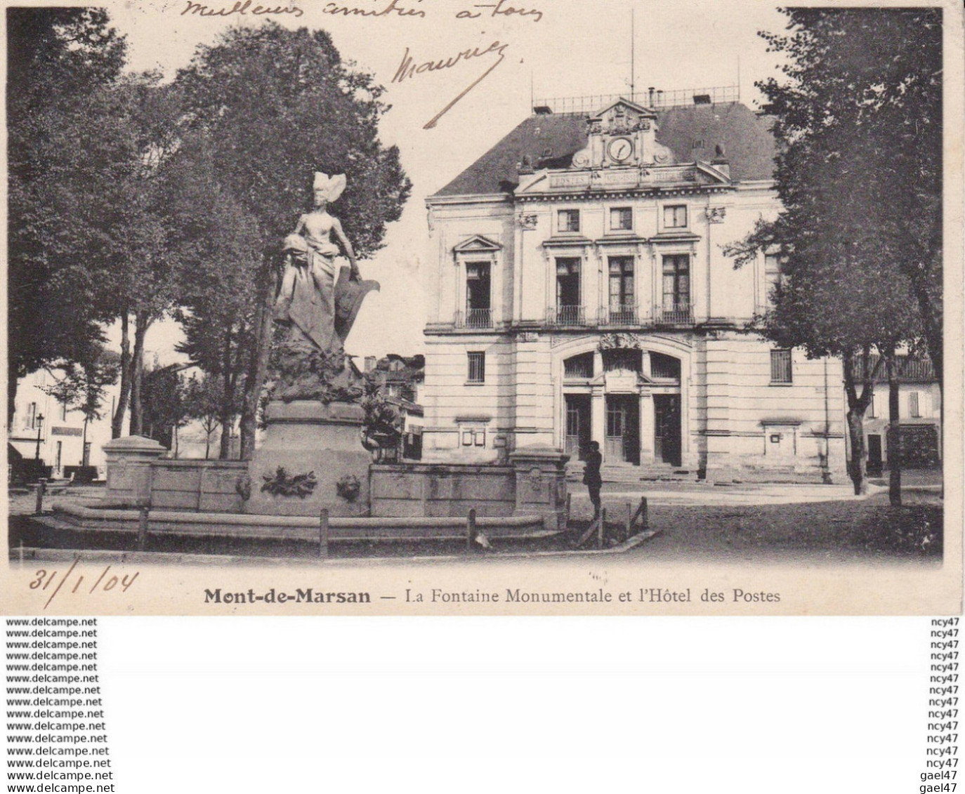 CPA (40) MONT-DE-MARSAN.  La Fontaine Monumentale Et L'hôtel Des Postes, Horloge. ...D038 - Mont De Marsan