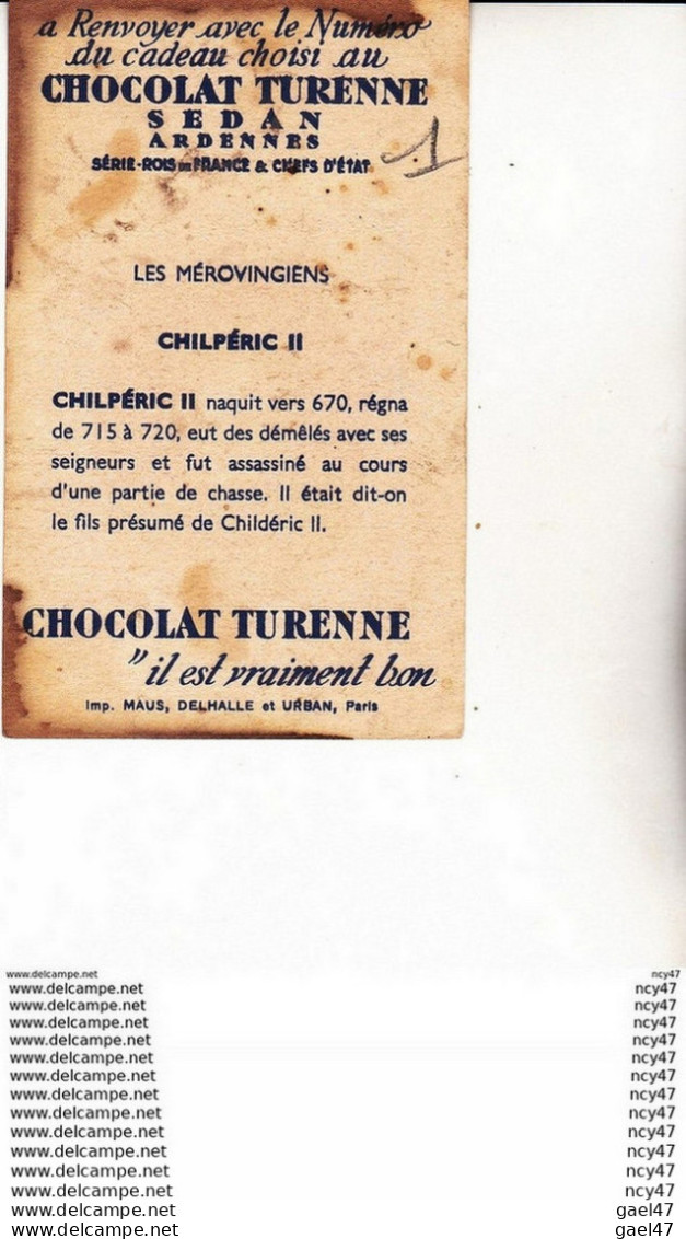 CHROMOS. Chocolat TURENNE. (Sedan). Les Rois De France Et Chefs D'état. CHILDERIC II. ...U853 - Otros & Sin Clasificación