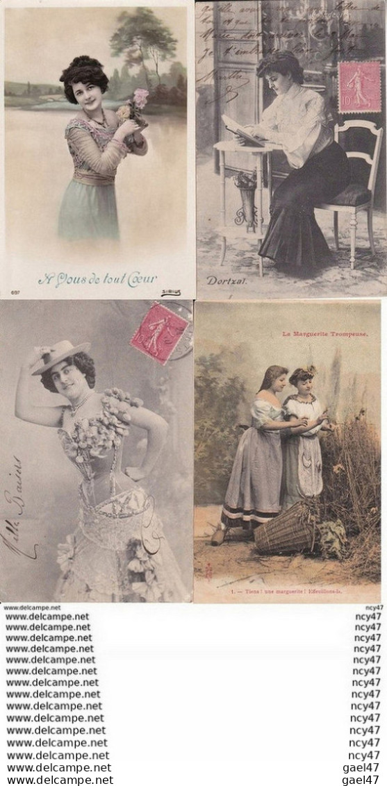 Lot 4 CPA. FANTAISIES. DORTZAL (Vaudeville) / Chapeau Canotier / La Marguerite Trompeuse ...Z925 - Frauen