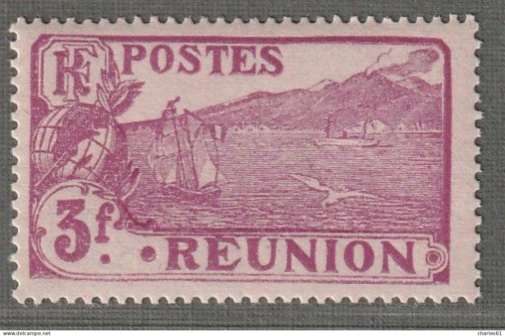 REUNION - N°118 ** (1928-30) 3fr Lilas-rose - Unused Stamps