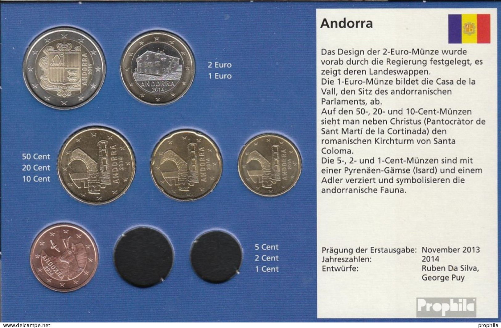 Andorra 2014 Stgl./unzirkuliert KurzSatz 5 Cent Bis 2 Euro 2014 Kursmünzen-Set - Andorre