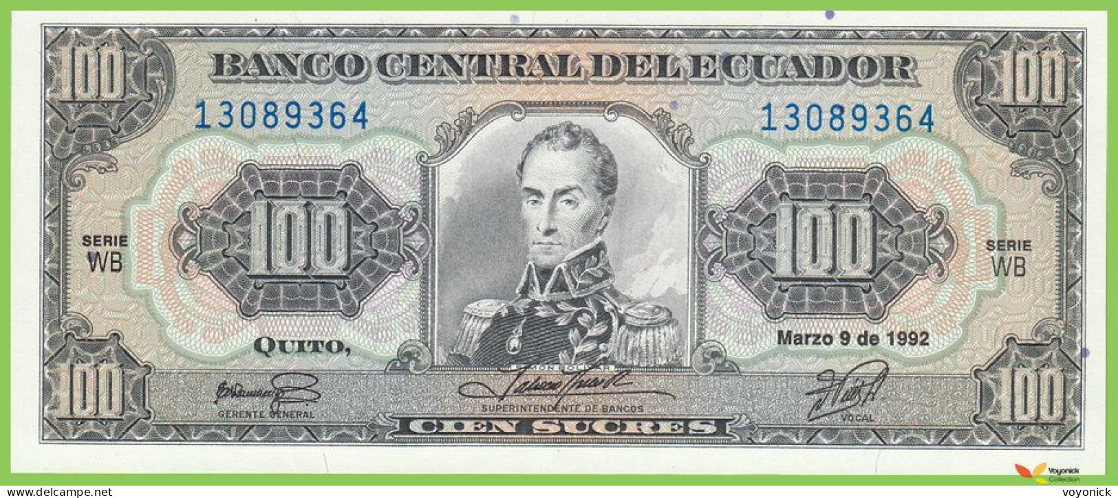 Voyo ECUADOR 100 Sucres 1990 P123-1990(1) V V UNC V - Ecuador