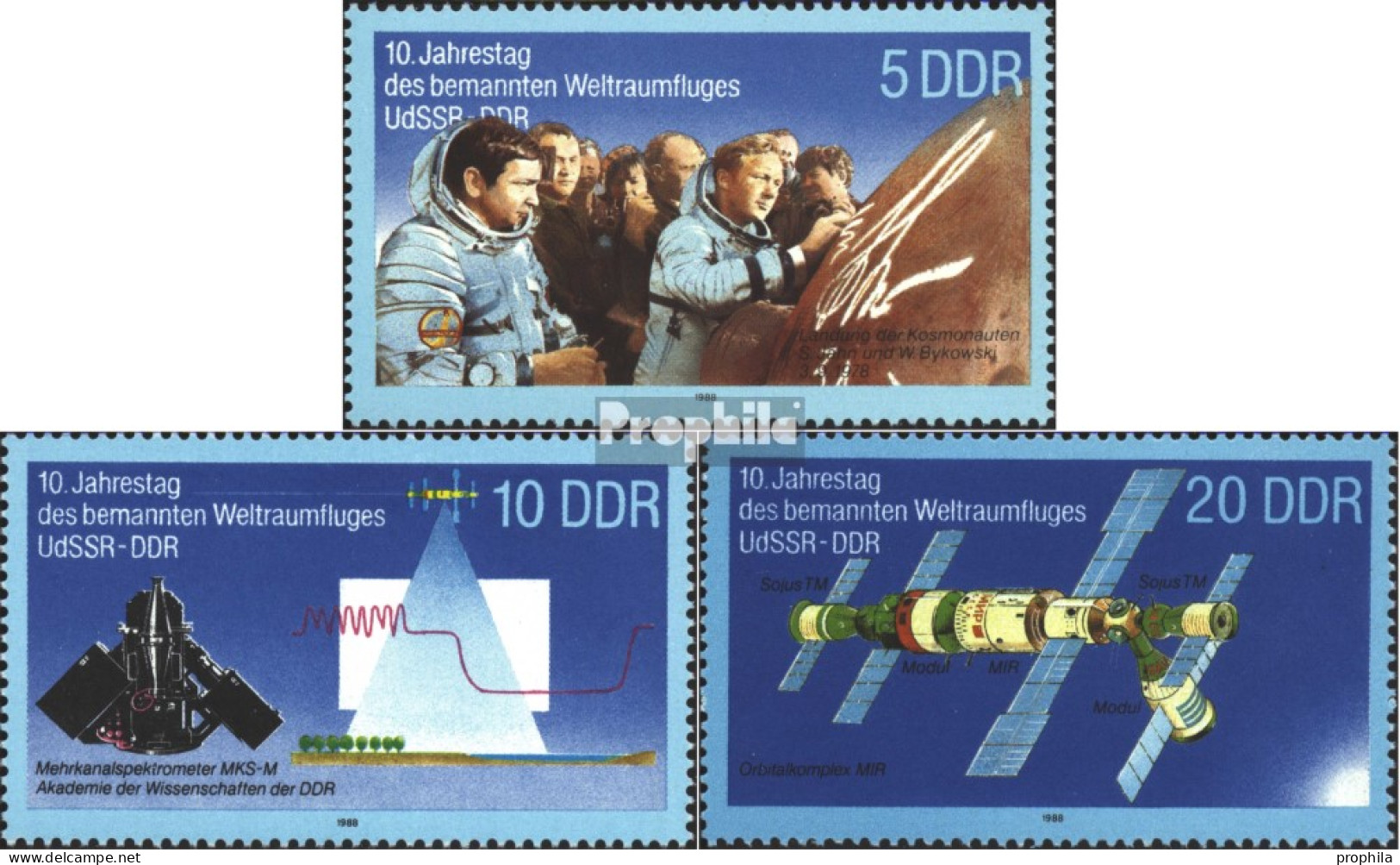 DDR 3170-3172 (kompl.Ausg.) Postfrisch 1988 Weltraumflug - Neufs