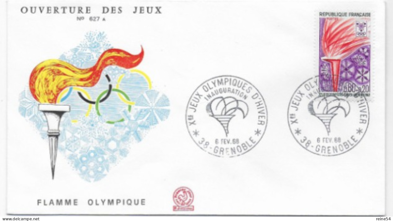 Enveloppe Premier Jour- Xe Jeux Olympiques D'Hiver- FLAMME OLYMPIQUE 27 Janv 1968 Grenoble (38) F.D.C. 627 A N°1545 - 1960-1969