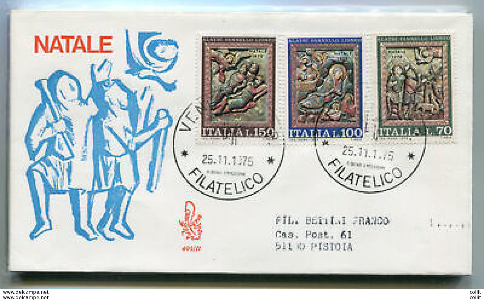 Italia FDC Venetia 1975 Natale  Viaggiata  Per L'Italia - FDC