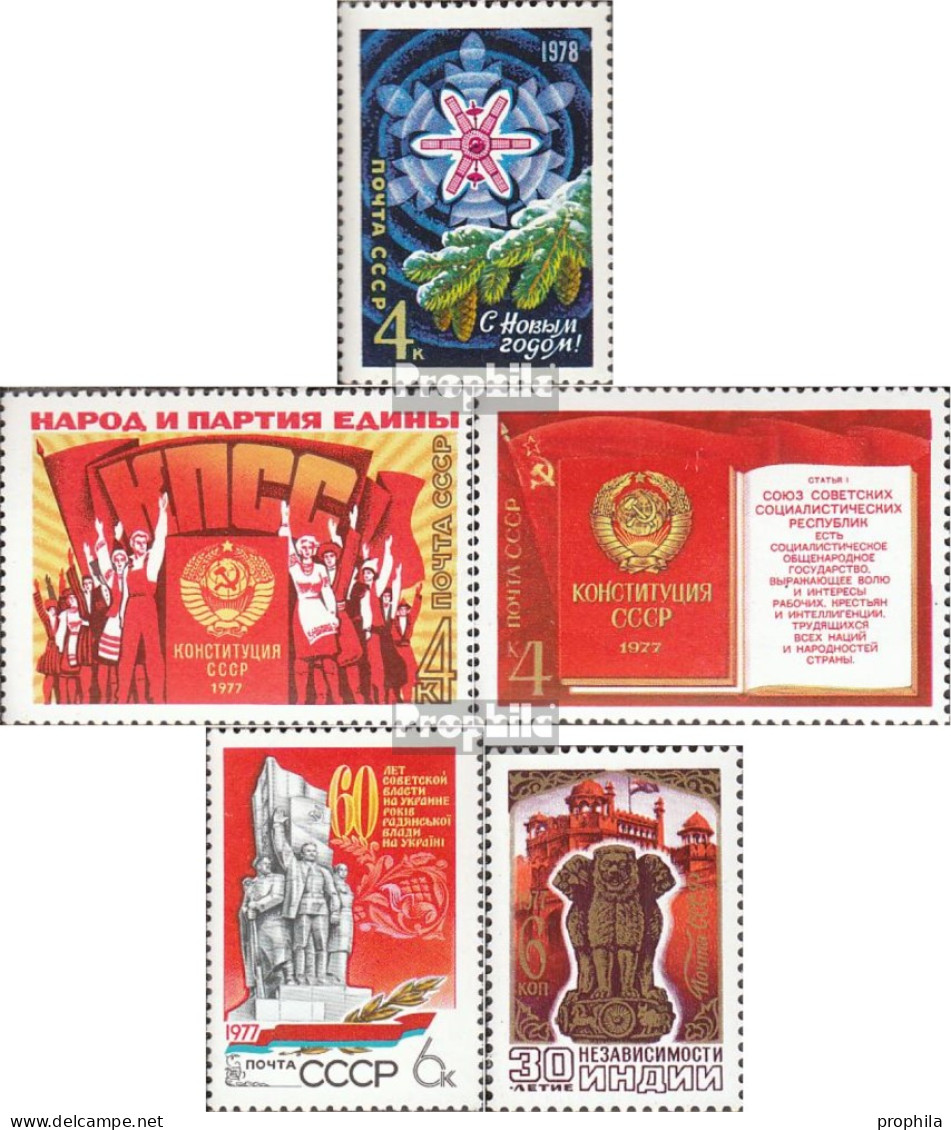 Sowjetunion 4661,4667-4668,4676,4677 (kompl.Ausg.) Postfrisch 1977 Neujahr, Verfassung, Ukraine, Indie - Neufs