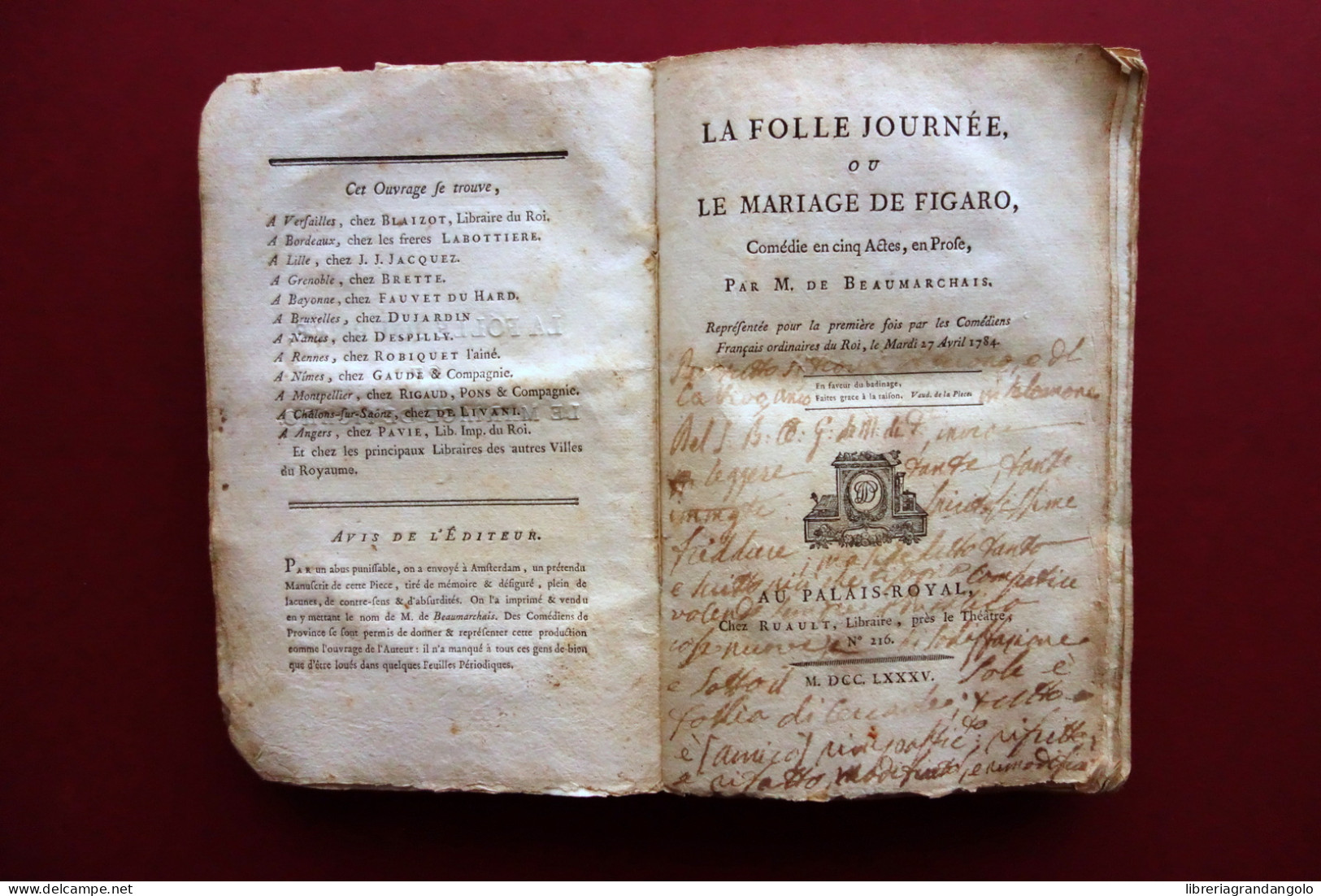 La Folle Journee Ou Le Mariage De Figaro M. De Beaumarchais Ruault 1785 Teatro - Zonder Classificatie