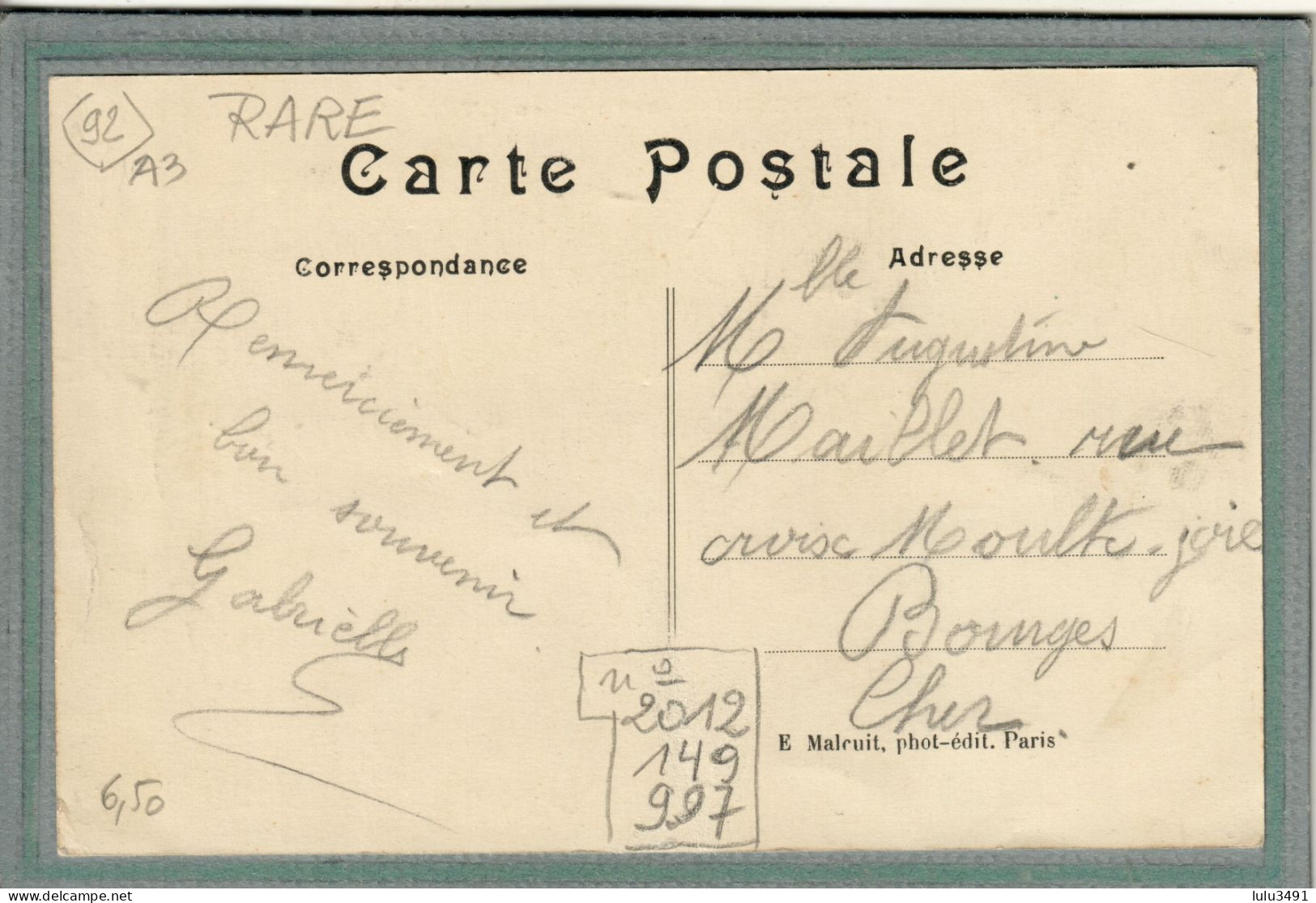 CPA (92) GARCHES - Aspect De La Rue Des P.T.T. En 1912 - Garches