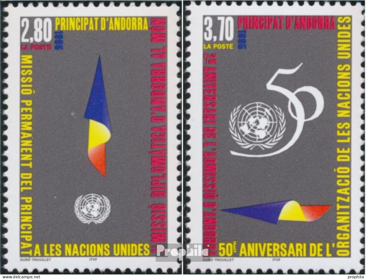 Andorra - Französische Post 485-486 (kompl.Ausg.) Postfrisch 1995 UNO - Ongebruikt