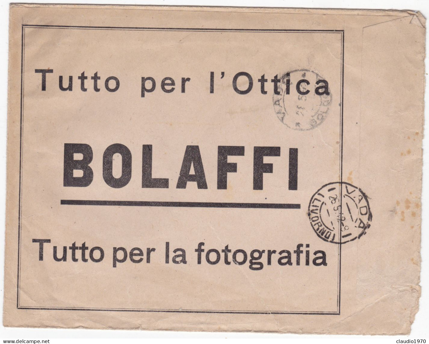 ITALIA - REGNO - LIVORNO - BUSTA - FOTO BOLAFFI - OTTICA  VIAGGIATA PER VADA (LIVORNO) 1942 - Marcofilie