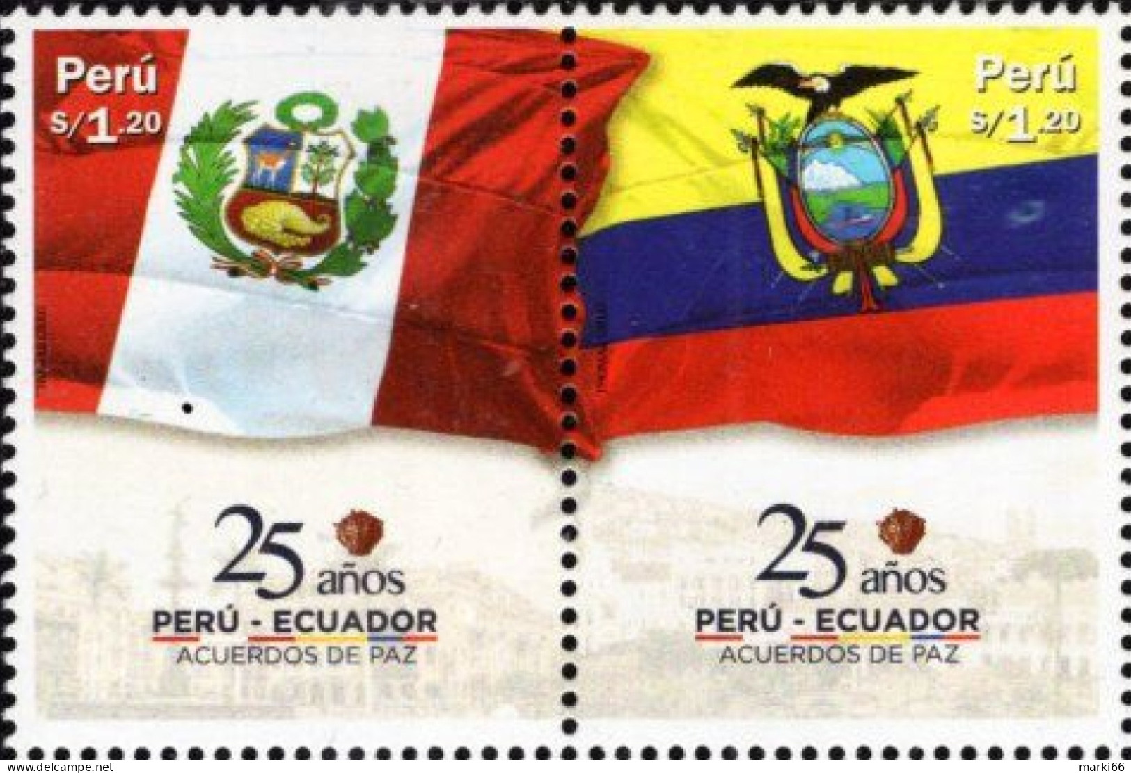 Peru - 2023 - Peace Agreements Peru - Ecuador - Mint Stamp Set (se-tenant Pair) - Peru