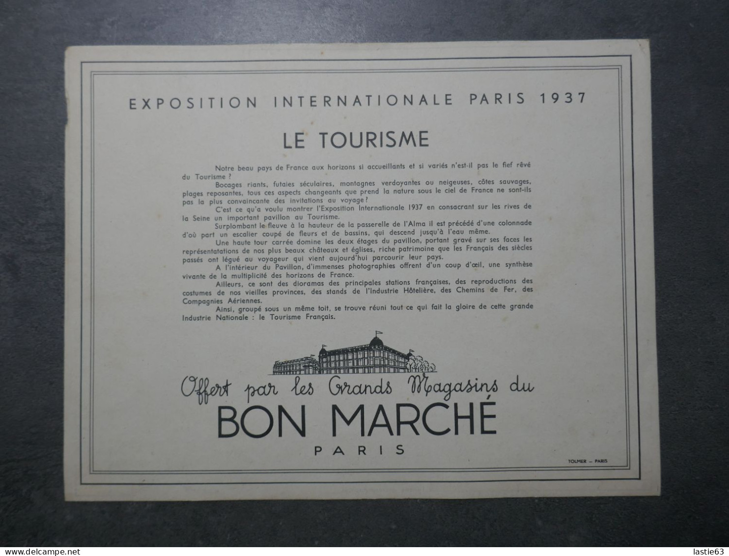 CHROMO   Cartonné Découpage Bon  Marché  Exposition Internationale Paris 1937  Tolmer  Le Tourisme - Au Bon Marché
