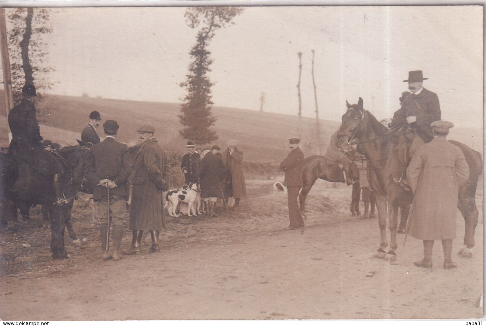 CHASSE A COURE -   Réunion De Chasseurs Avec Chevaux Et Chiens Carte Photo - Jagd