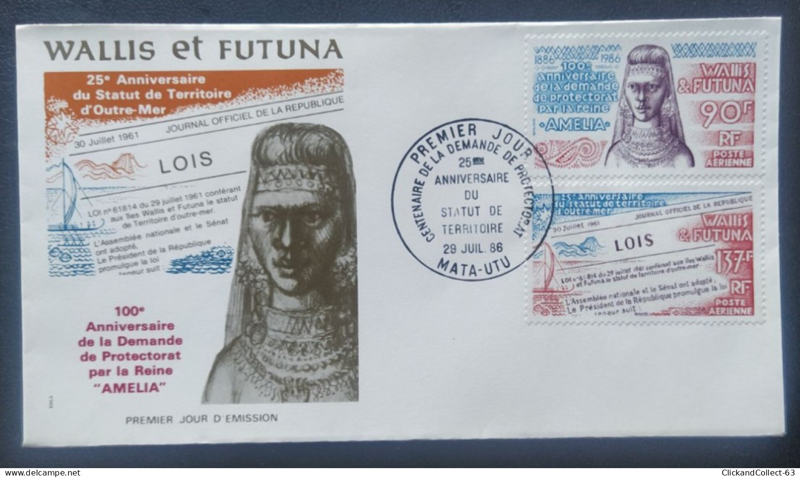 Enveloppe Premier Jour Wallis & Futuna Poste Aérienne Reine Amélia  1986 Timbre N° 151/152 - FDC