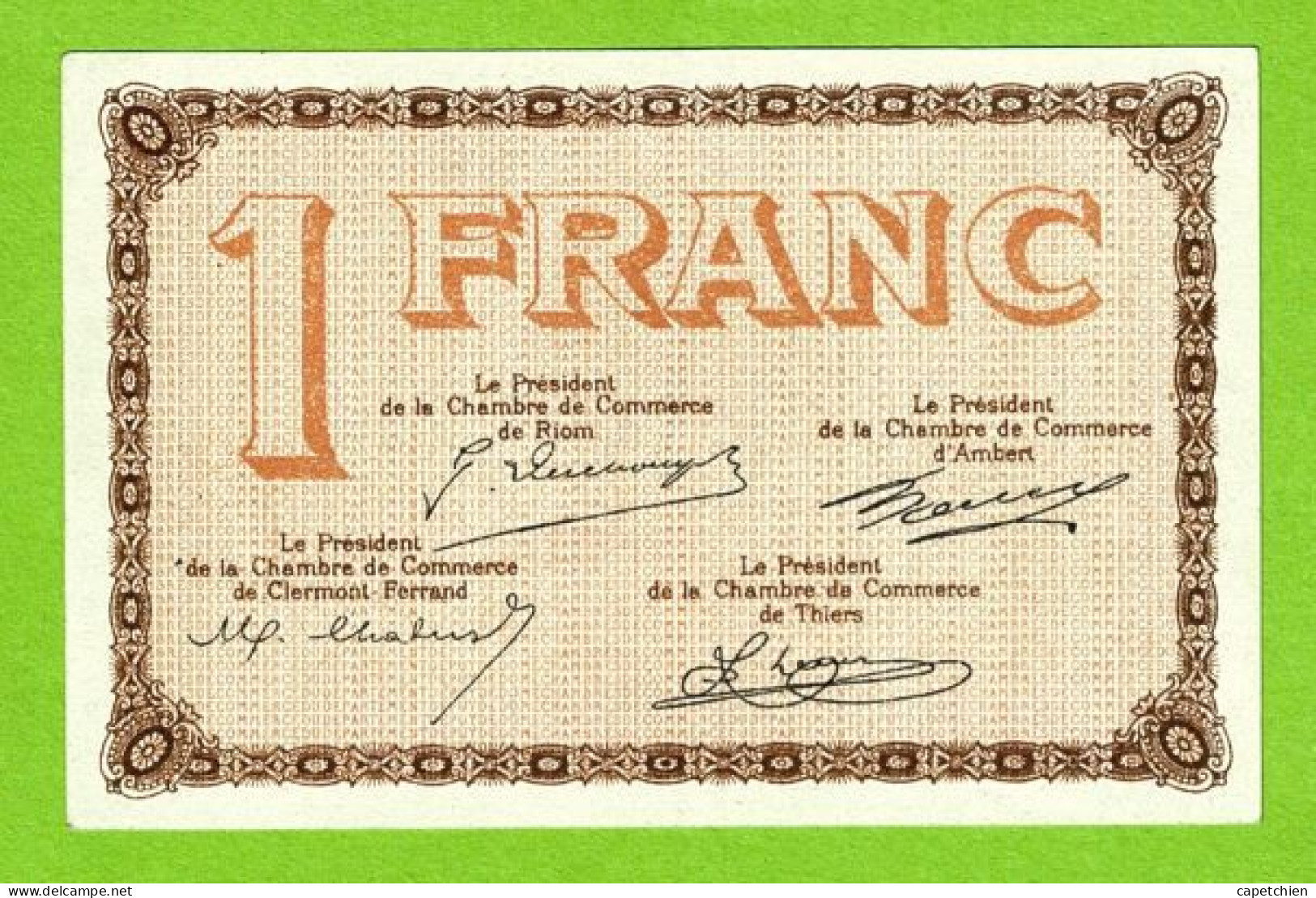 FRANCE / CHAMBRES De COMMERCE Du DEPARTEMENT Du PUY De DÔME / 1 FRANC / N° 29,179 / SERIE AD 131  NEUF - Chambre De Commerce