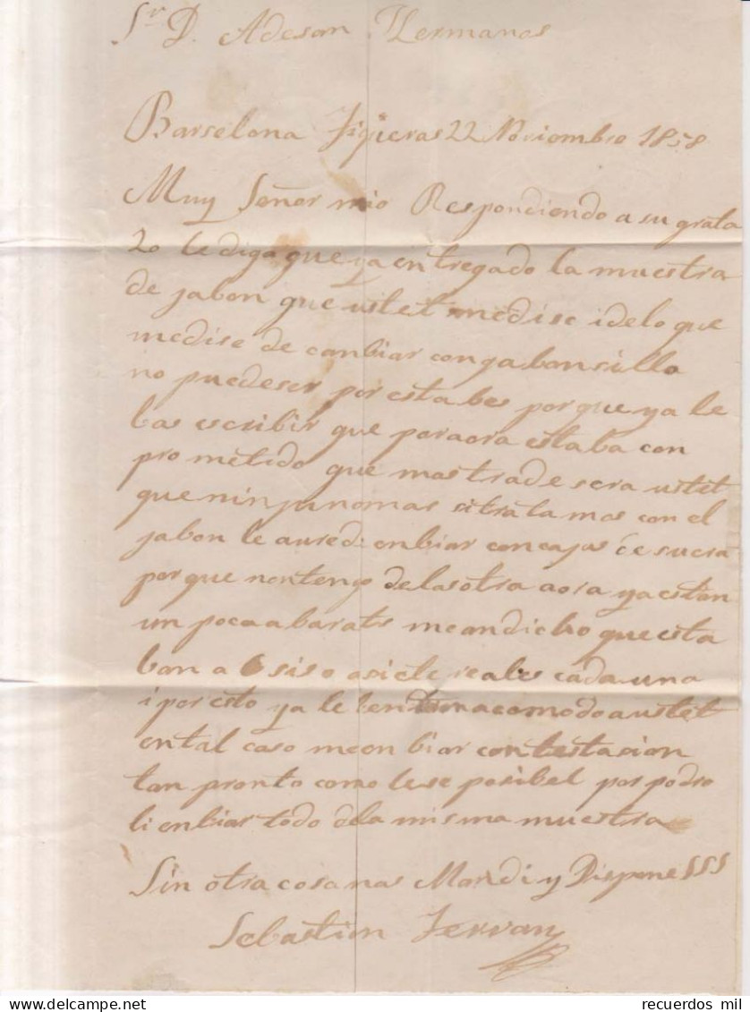 Año 1856 Edifil 48 Isabel II Carta Matasellos Rejilla Y   Figueras  Gerona Tipo I   Sebastian Ferran - Brieven En Documenten