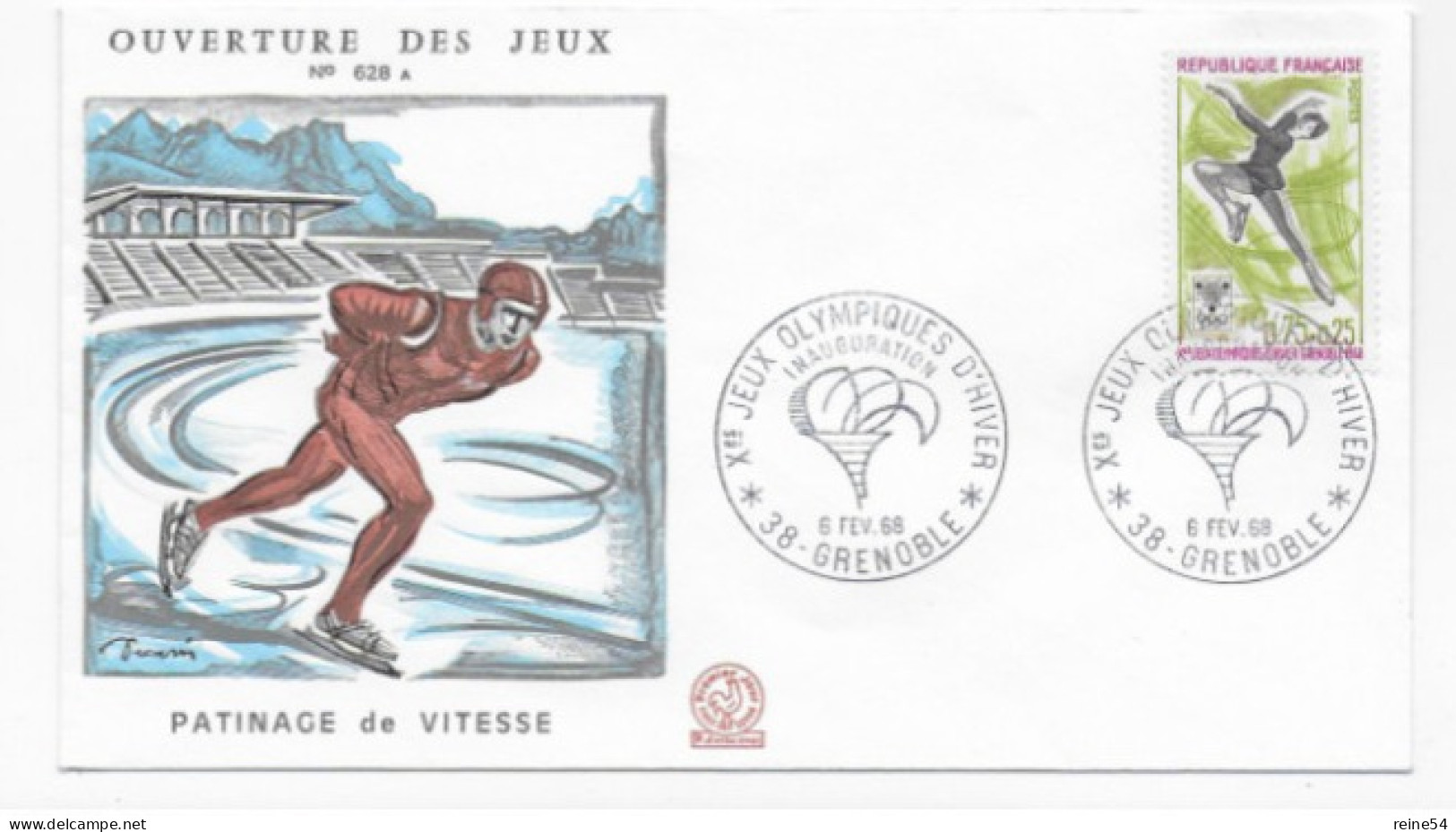 Enveloppe Premier Jour- Xe Jeux Olympiques D'Hiver- PATINAGE DE VITESSE 27 Janv 1968 Grenoble (38) F.D.C. 628 A N°1546 - 1960-1969