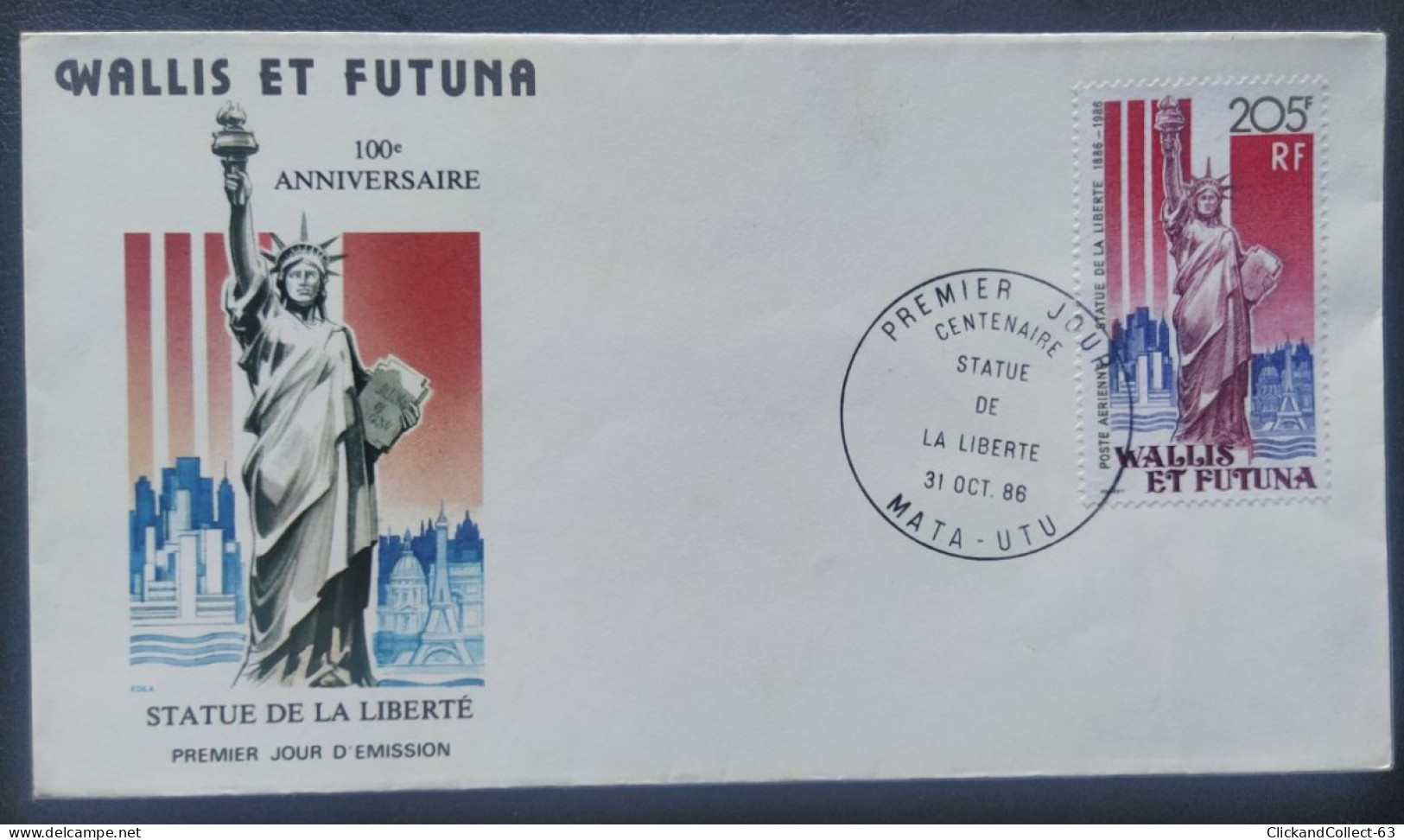 Enveloppe Premier Jour Wallis & Futuna Poste Aérienne Centenaire Statue De La Liberté 1986 Timbre N° 154 - FDC