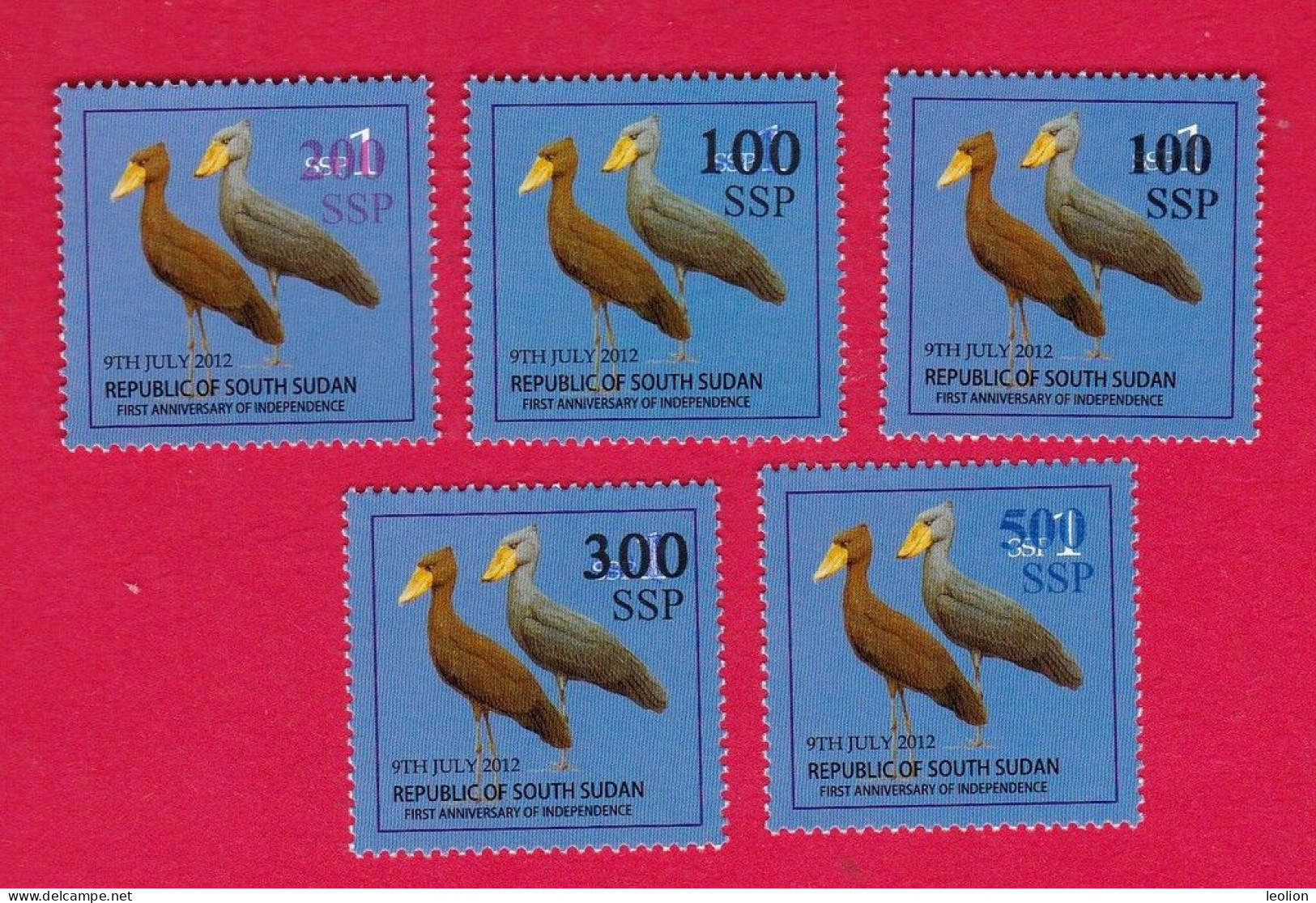 SOUTH SUDAN Stamps Unadopted Proof Set Overprint On 1 SSP Birds Shoe-billed Stork Südsudan Soudan Du Sud - South Sudan