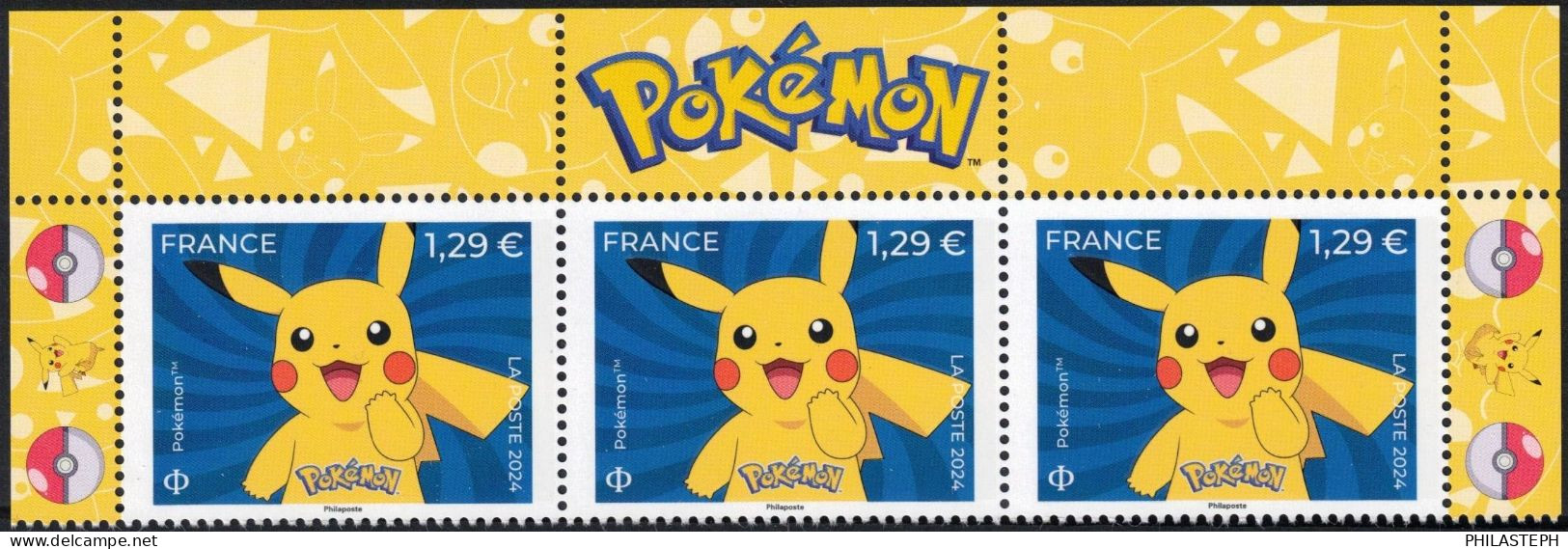 FRANCE 2024 - Pokémon - Bande De 3 Haut De Feuille Avec Texte  - YT 5755 Neuf ** - MANGA - TIRAGE EPUISE - Nuevos