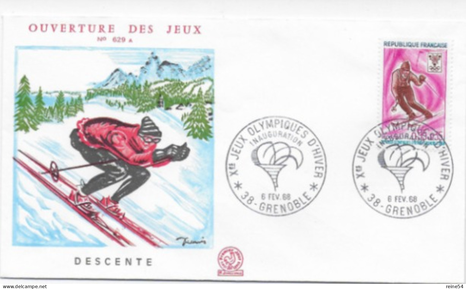 Enveloppe Premier Jour- Xe Jeux Olympiques D'Hiver-  DESCENTE 27 Janv 1968 Grenoble (38) F.D.C. 629 A N°1547 - 1960-1969