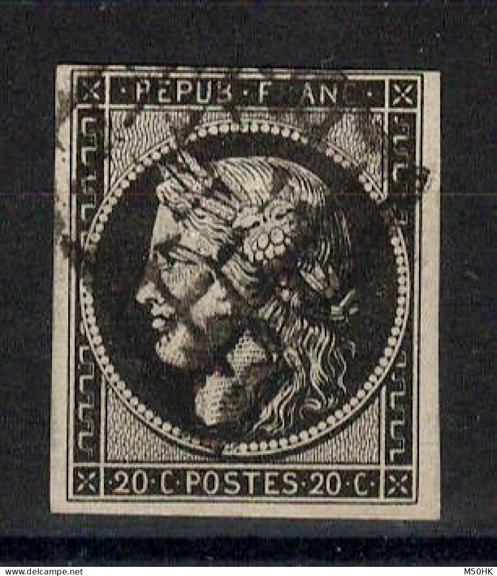 Ceres 1849 YV 3a Noir Sur Blanc, Oblitere, 4 Marges , Pas Aminci , Cote 75 Euros - 1849-1850 Cérès