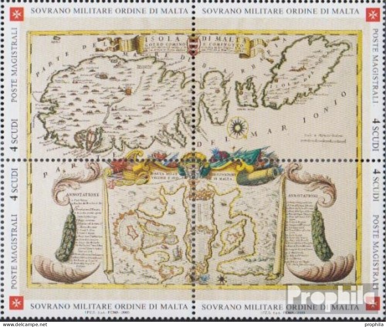 Malteserorden (SMOM) Kat-Nr.: 855-858 Viererblock (kompl.Ausg.) Postfrisch 2003 Alte Landkarte - Malta (la Orden De)