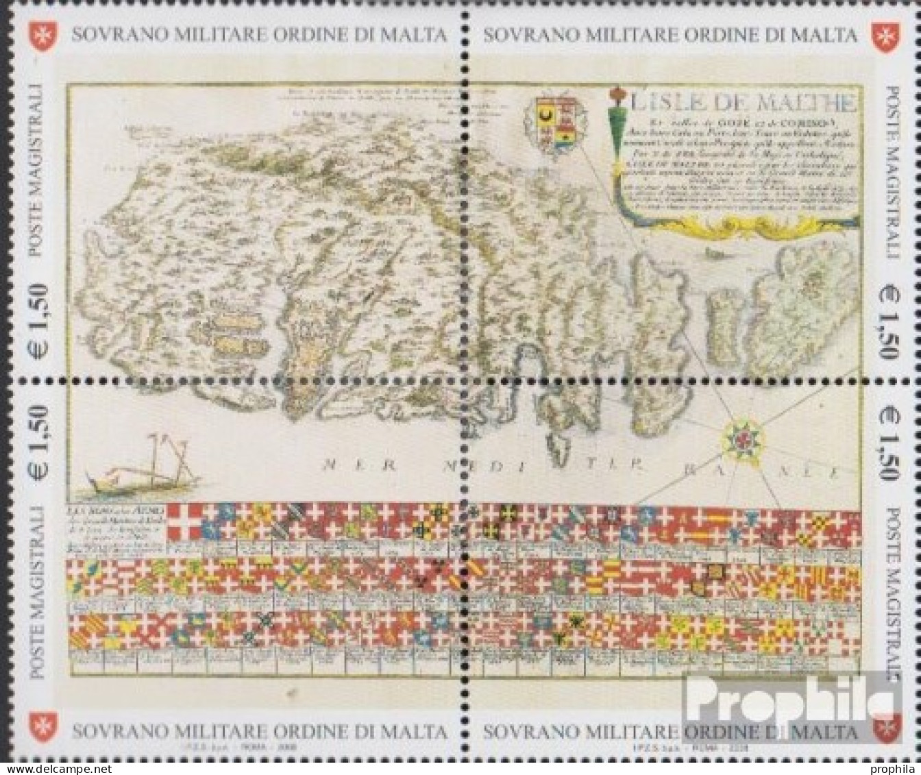 Malteserorden (SMOM) Kat-Nr.: 1034-1037 Viererblock (kompl.Ausg.) Postfrisch 2008 Alte Landkarte - Malte (Ordre De)